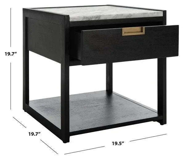 Adeline Wood Nightstand in Black with Marble Top - The Mayfair Hall
