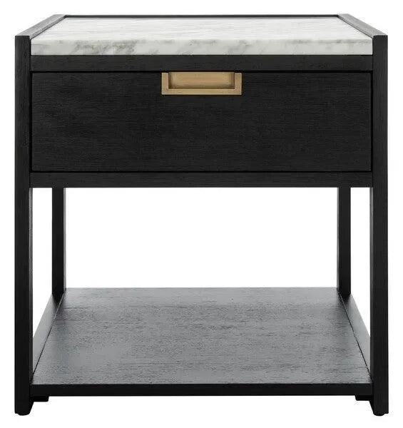 Adeline Wood Nightstand in Black with Marble Top - The Mayfair Hall