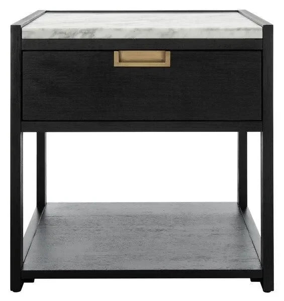 Adeline Wood Nightstand in Black with Marble Top - The Mayfair Hall