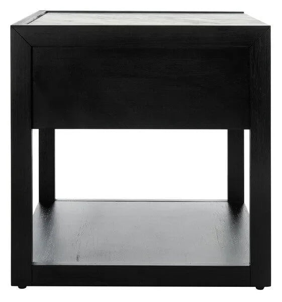 Adeline Wood Nightstand in Black with Marble Top - The Mayfair Hall