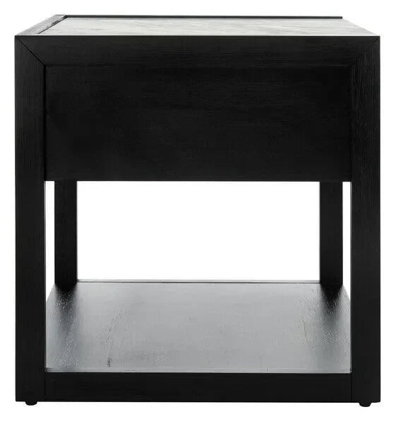 Adeline Wood Nightstand in Black with Marble Top - The Mayfair Hall