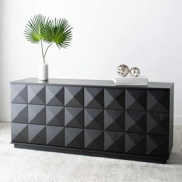 Patty Wood Drawer Dresser in Black with Cubism Design - The Mayfair Hall