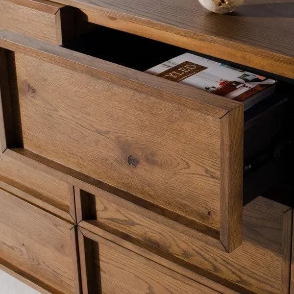 Zeus Acacia Wood Drawer Dresser in Medium Oak - The Mayfair Hall