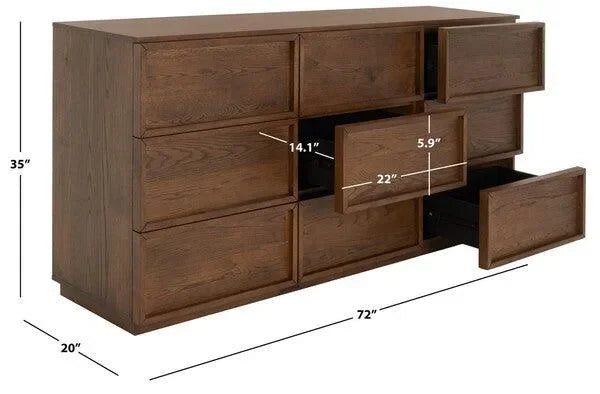 Zeus Acacia Wood Drawer Dresser in Medium Oak - The Mayfair Hall