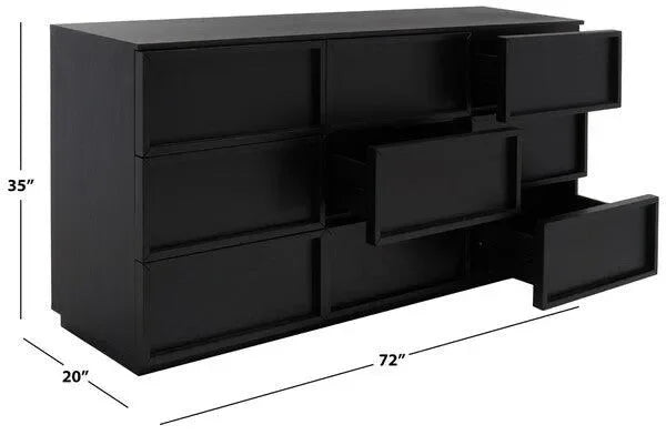 Zeus Acacia Wood Drawer Dresser in Black - The Mayfair Hall