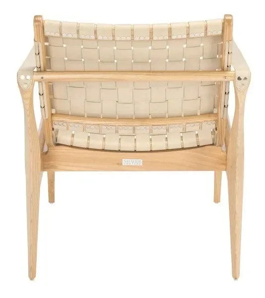 Dilan Leather Safari Chair in White and Natural - The Mayfair Hall