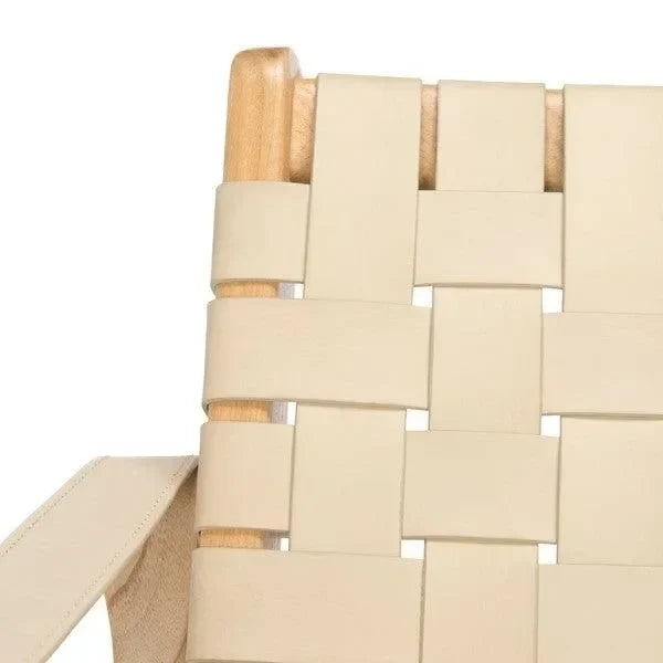 Dilan Leather Safari Chair in White and Natural - The Mayfair Hall