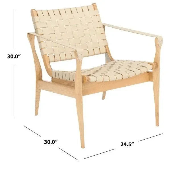 Dilan Leather Safari Chair in White and Natural - The Mayfair Hall