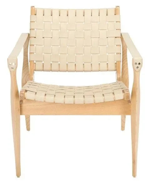 Dilan Leather Safari Chair in White and Natural - The Mayfair Hall