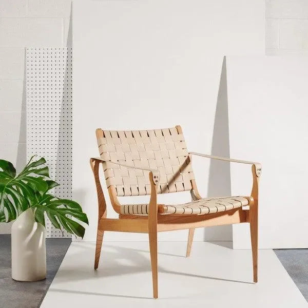 Dilan Leather Safari Chair in White and Natural - The Mayfair Hall