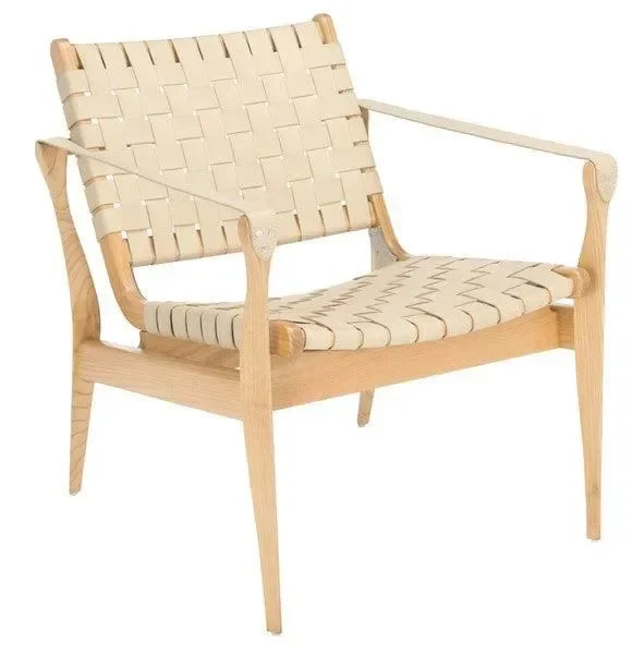 Dilan Leather Safari Chair in White and Natural - The Mayfair Hall
