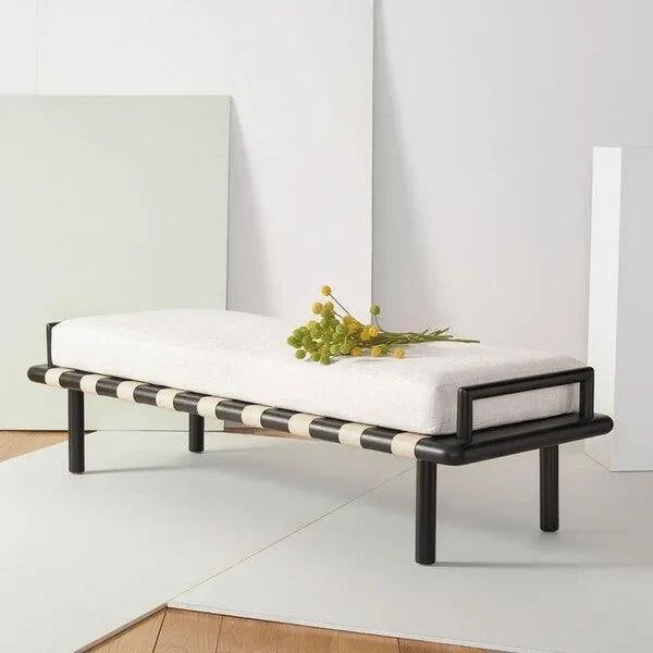 Constantine Teak Wood Bench in Black and White - The Mayfair Hall