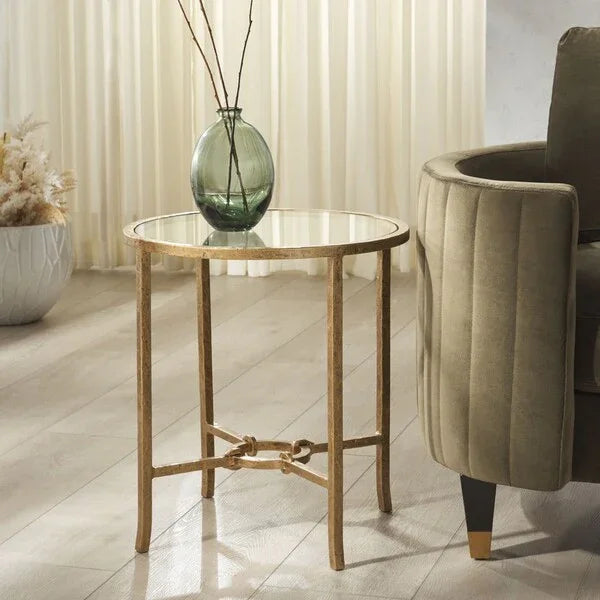 Tauri Forged Metal Round Accent Table in Brass - The Mayfair Hall