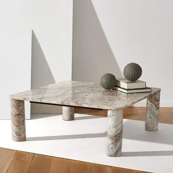 Nicoletta Marble Coffee Table in White and Brown - The Mayfair Hall