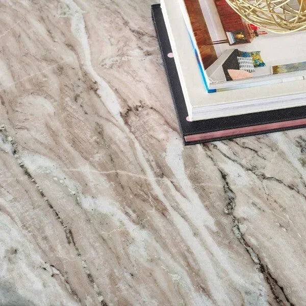 Catayana Marble Coffee Table in White and Brown with L-Shaped Legs - The Mayfair Hall