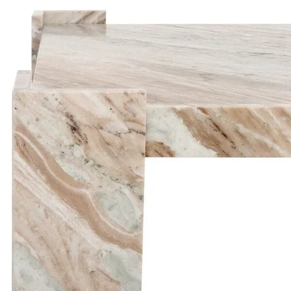 Catayana Marble Coffee Table in White and Brown with L-Shaped Legs - The Mayfair Hall