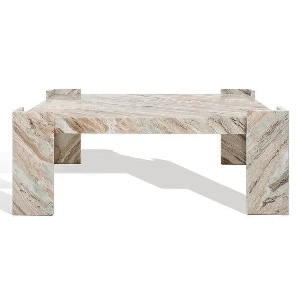 Catayana Marble Coffee Table in White and Brown with L-Shaped Legs - The Mayfair Hall