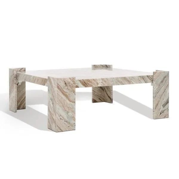 Catayana Marble Coffee Table in White and Brown with L-Shaped Legs - The Mayfair Hall
