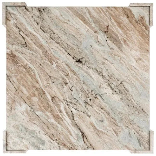 Catayana Marble Coffee Table in White and Brown with L-Shaped Legs - The Mayfair Hall