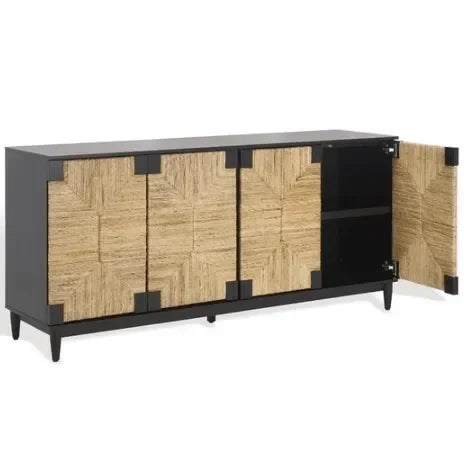 Roseanne Wood Frame Sideboard in Black and Natural - The Mayfair Hall