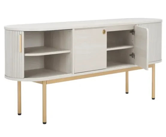 Shaelynn Wood Sideboard in Bleached White with Sliding Cabinets - The Mayfair Hall