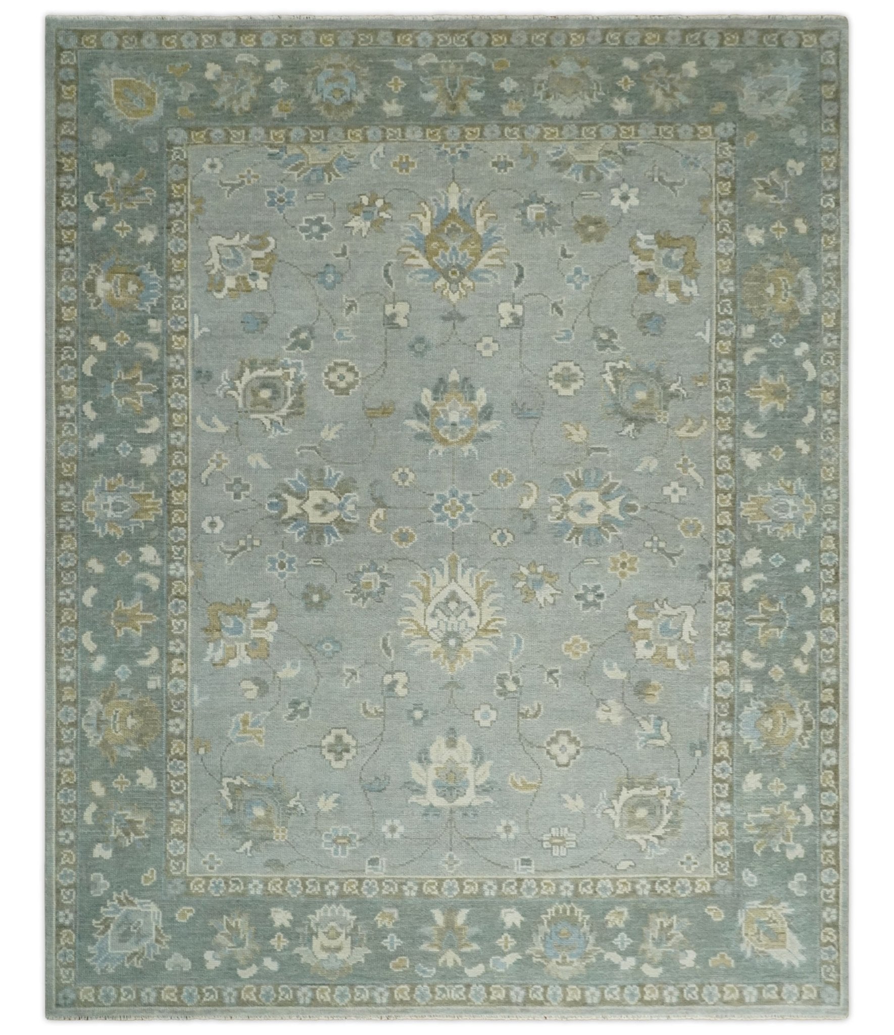 Silver and Brown Antique Traditional Floral Oushak wool area Rug