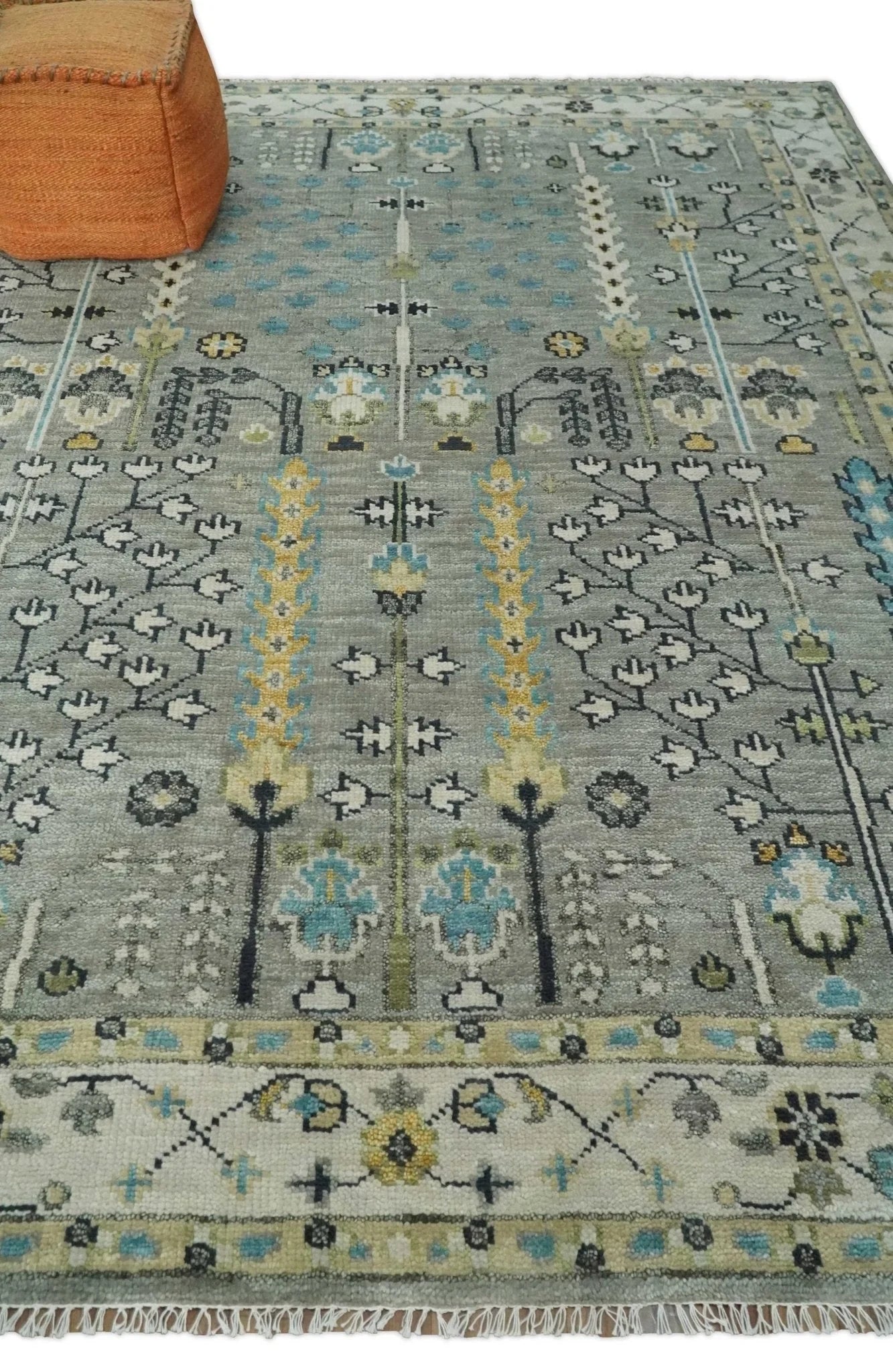 Silver and Ivory 8x10, 9x12, 10x14 and 12x15 Hand Knotted Traditional Persian Vintage Oushak Wool Rug | TRDCP870810 - The Rug Decor