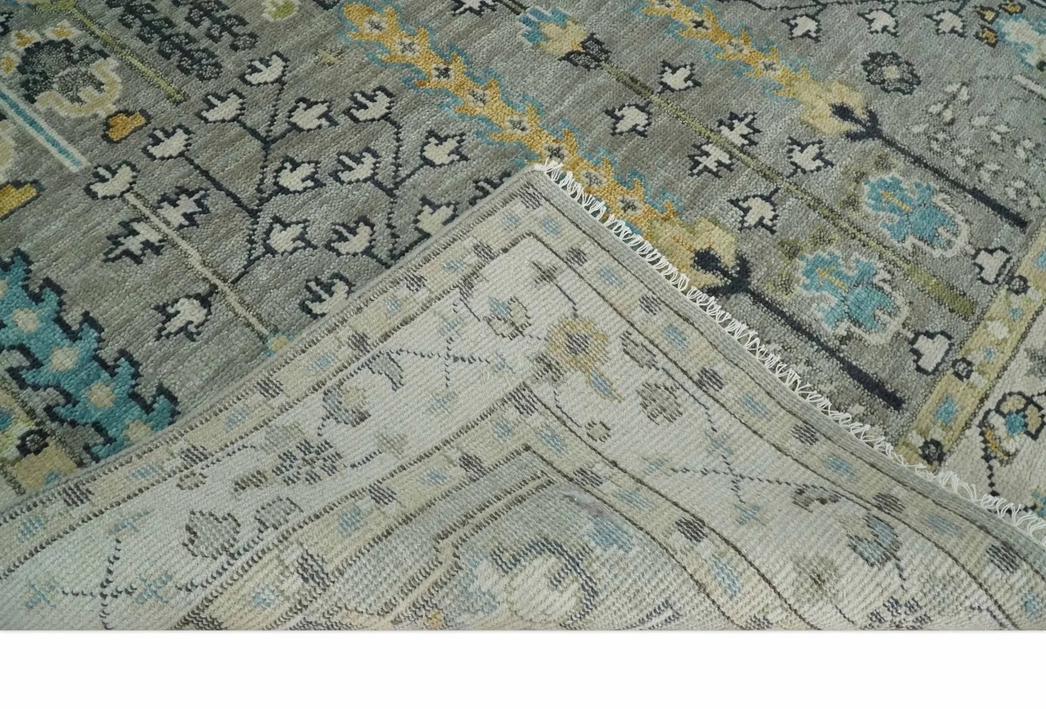 Silver and Ivory 8x10, 9x12, 10x14 and 12x15 Hand Knotted Traditional Persian Vintage Oushak Wool Rug | TRDCP870810 - The Rug Decor