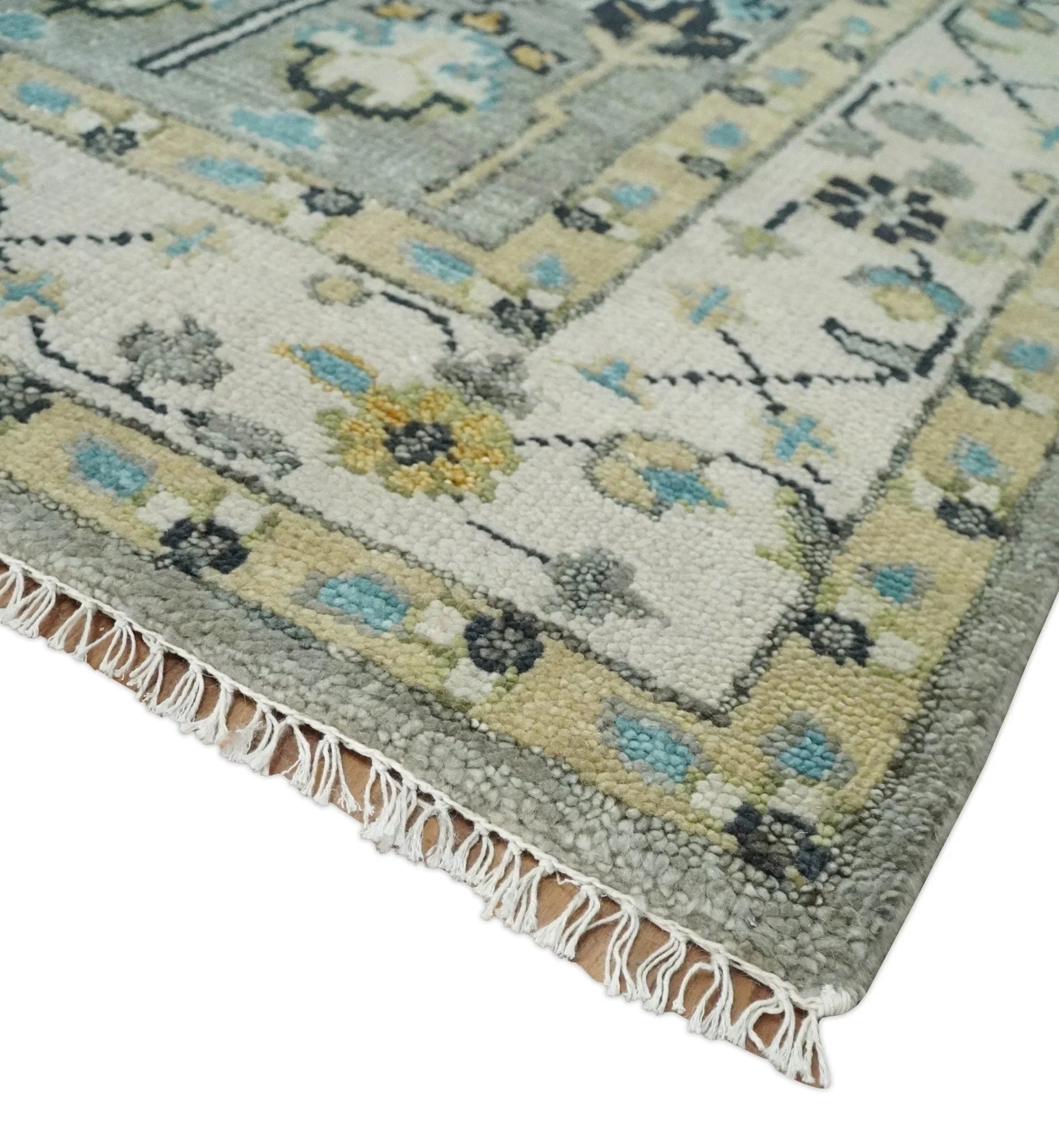 Silver and Ivory 8x10, 9x12, 10x14 and 12x15 Hand Knotted Traditional Persian Vintage Oushak Wool Rug | TRDCP870810 - The Rug Decor