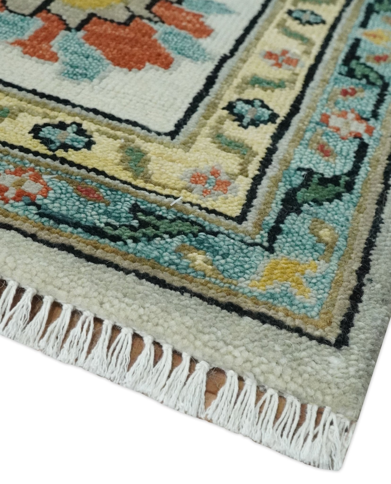 Silver, Ivory and Beige vibrant Colorful Hand knotted Multi Size Traditional Oushak wool Rug - The Rug Decor