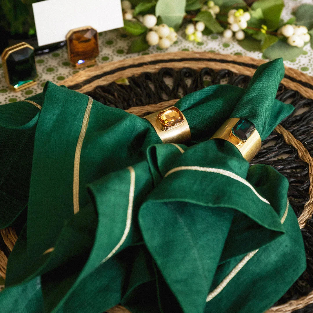 Gold Trim Dinner Hunter Green Napkins (Set of 2)