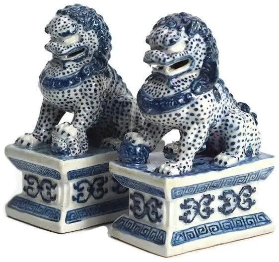 Mini Blue and White Foo Dogs - The Mayfair Hall