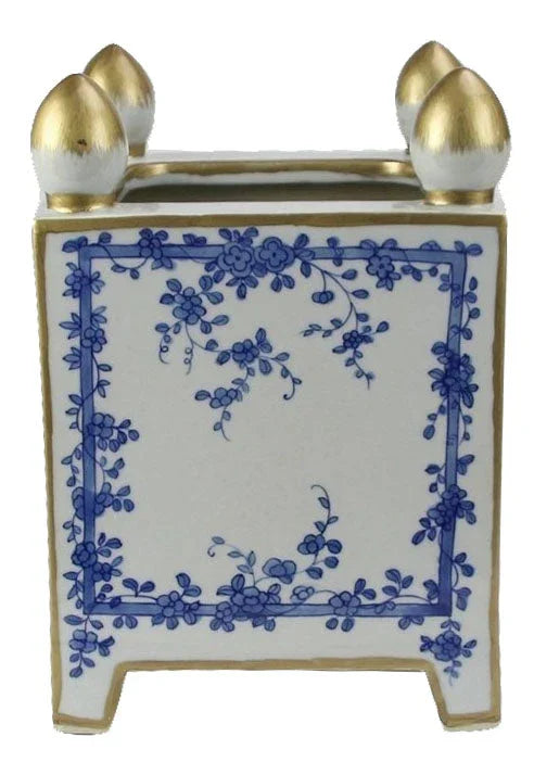 Floral Cache Pot with Gold Finials - The Mayfair Hall