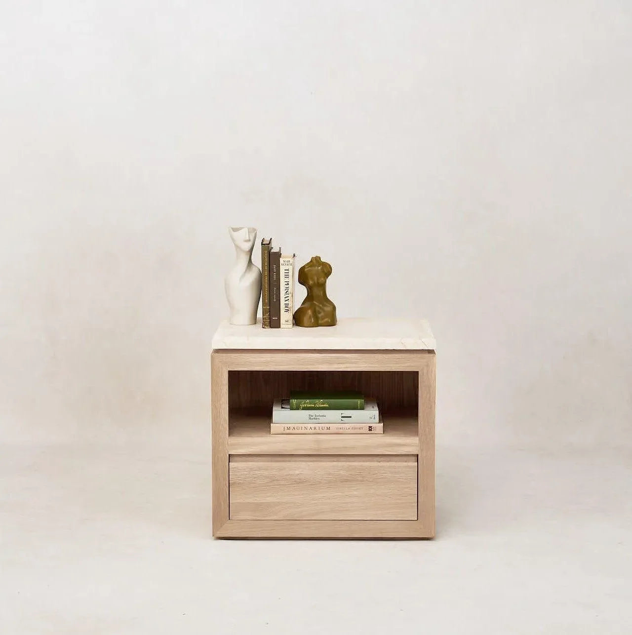 Sofita Marble Nightstand - White Oak - The Mayfair Hall