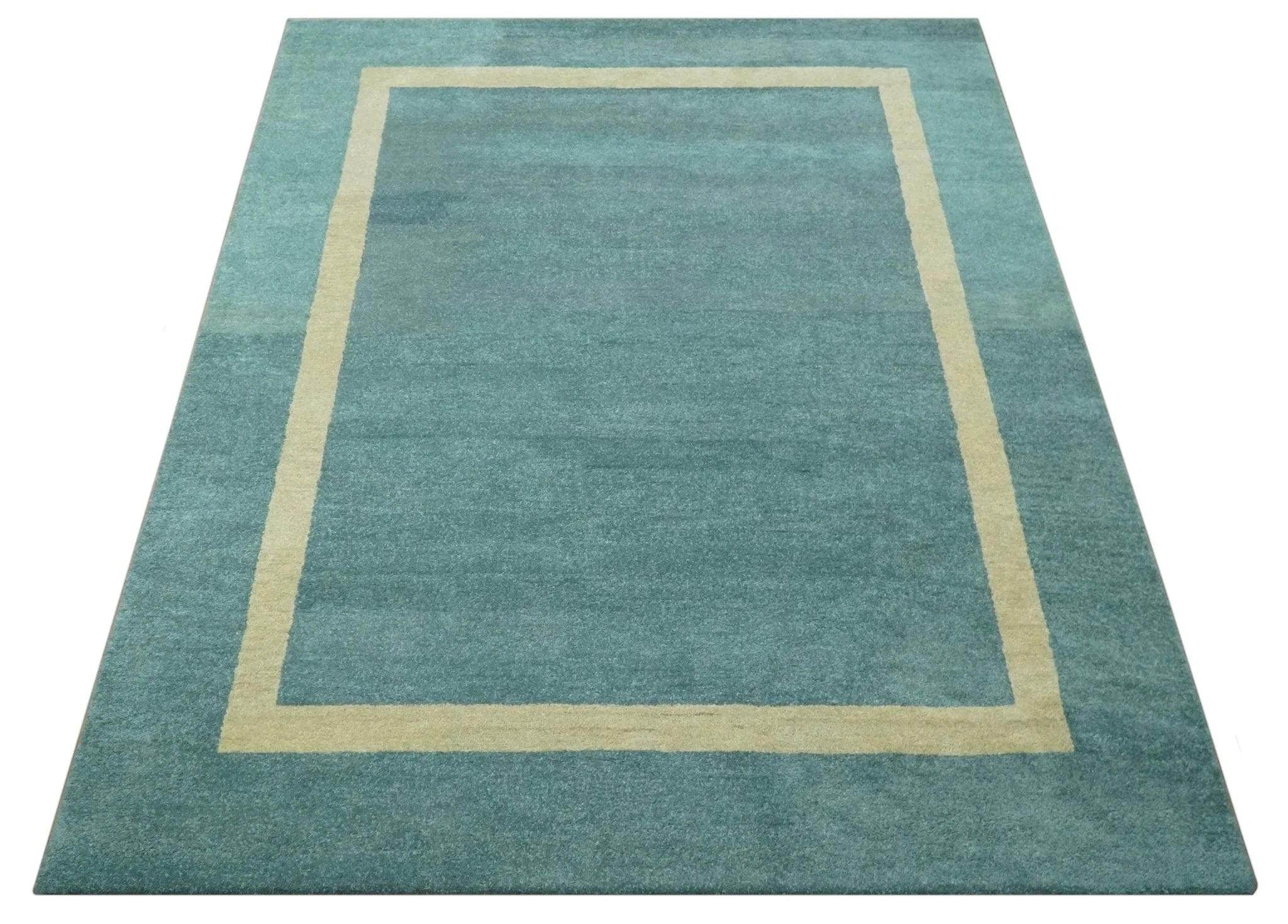 Solid Plain Blue Modern Hand Tufted 8x10 wool area rug - The Rug Decor