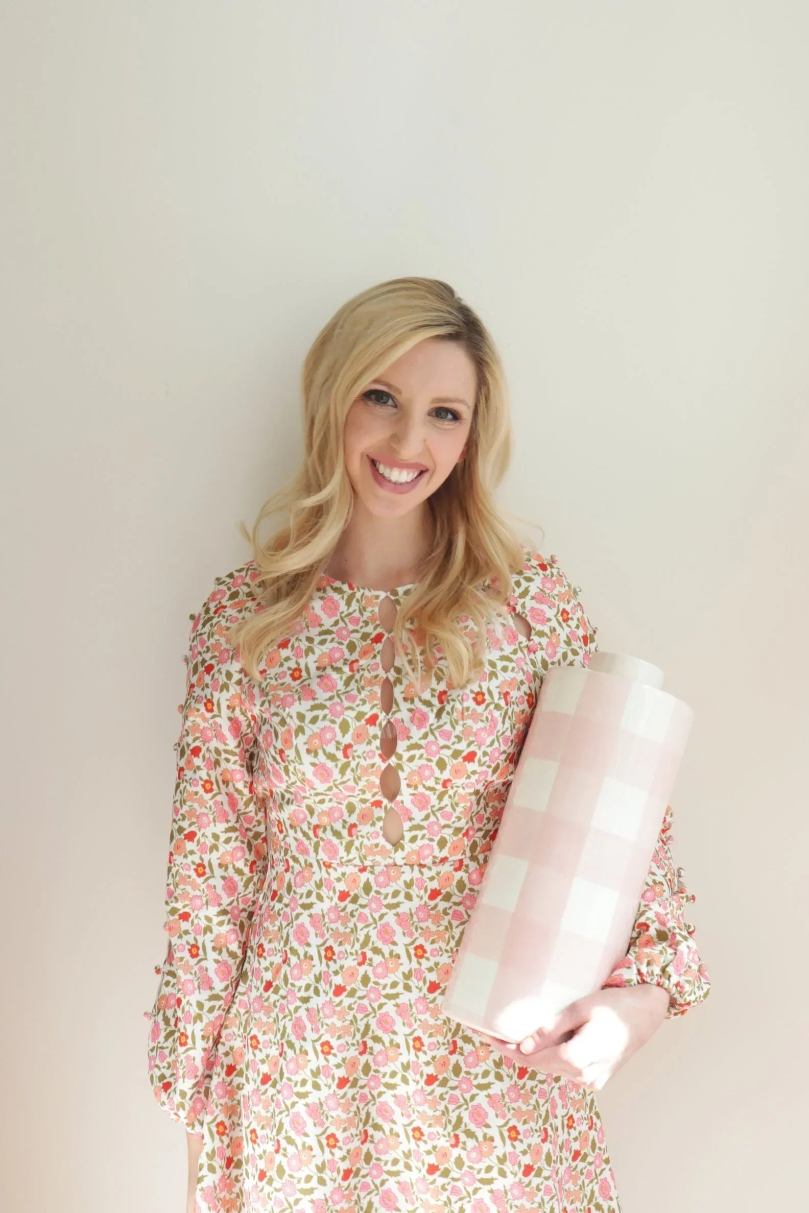 Blush Gingham Column Lamp - The Mayfair Hall