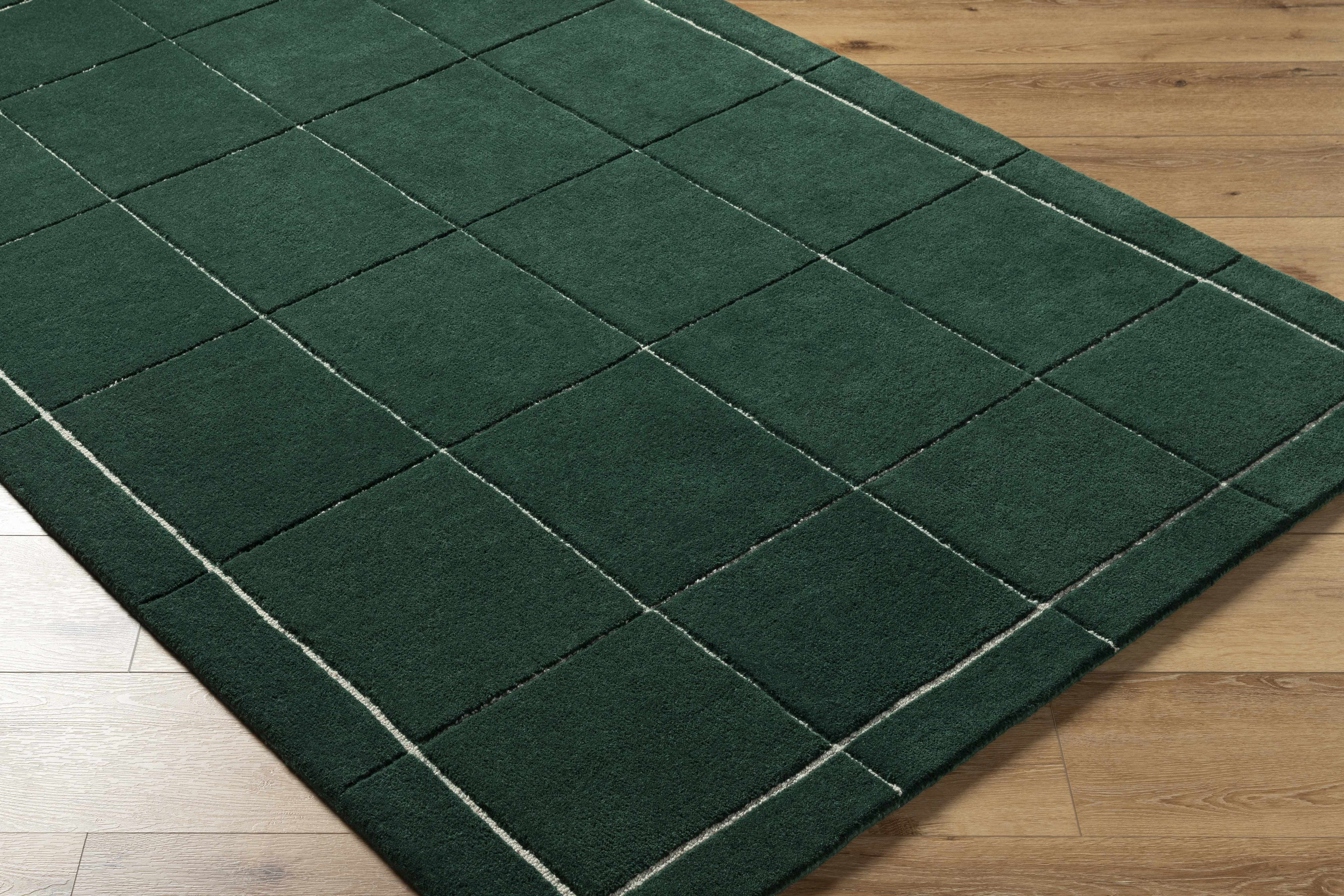 Siarl Checkered Wool Area Rug in Green