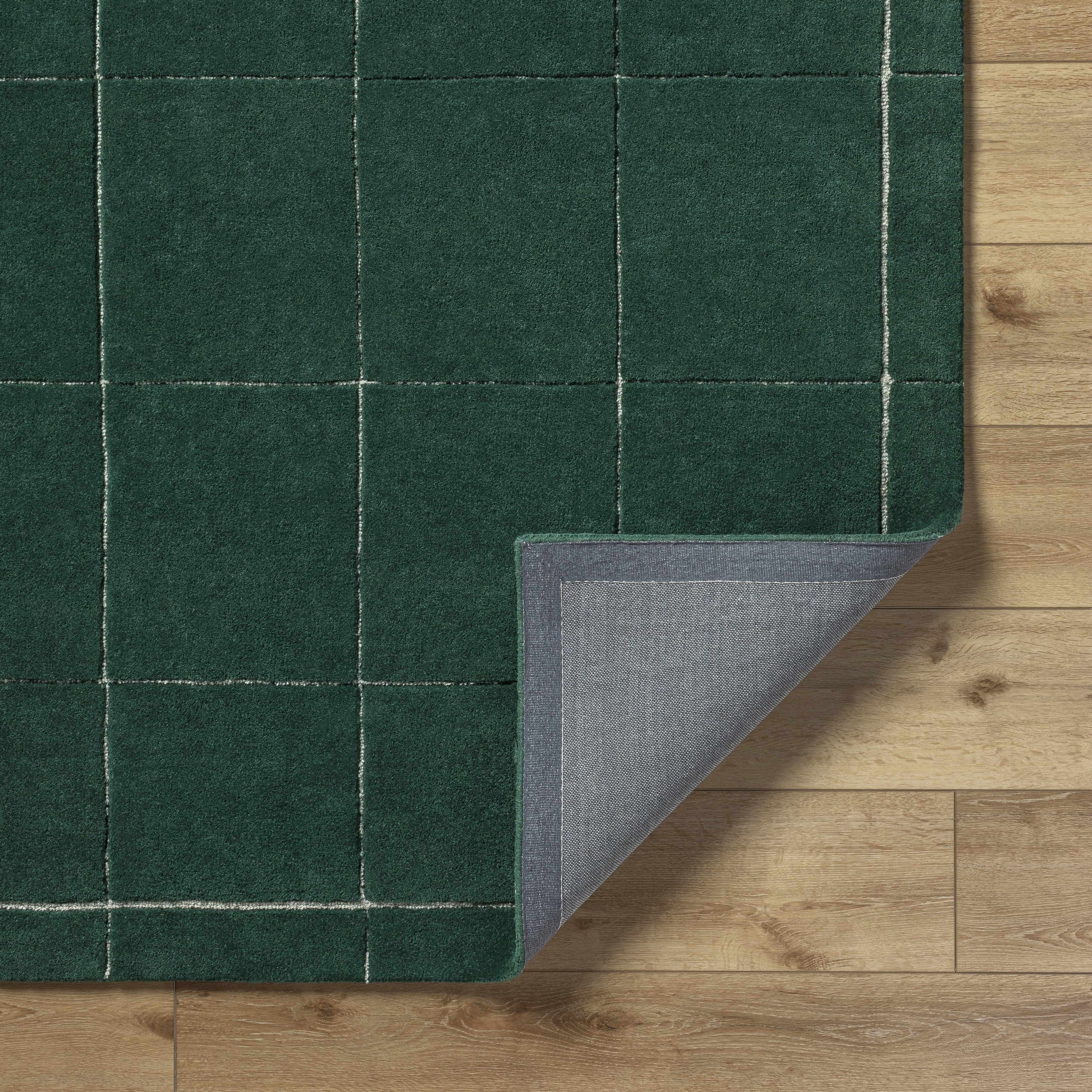 Siarl Checkered Wool Area Rug in Green