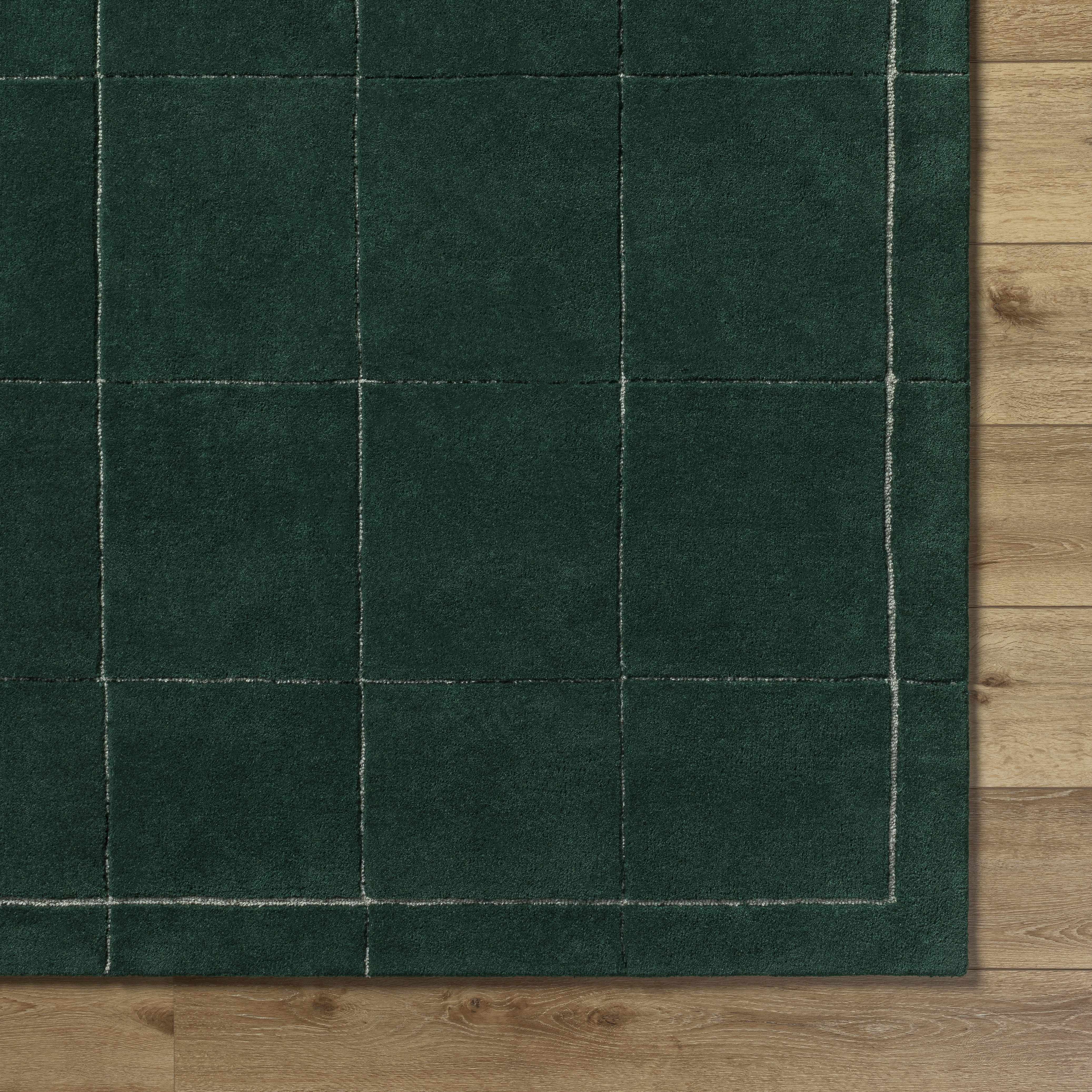 Siarl Checkered Wool Area Rug in Green