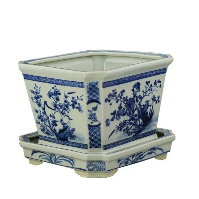 Floral Square Planter with Tray - The Mayfair Hall