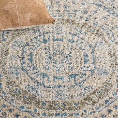 Samarkand Wool Rug in Light Blue and Ivory - The Mayfair Hall