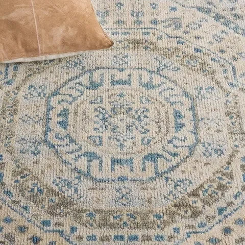 Samarkand Wool Rug in Light Blue and Ivory - The Mayfair Hall
