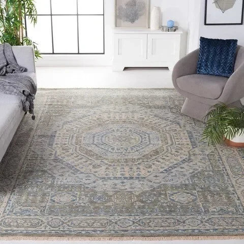 Samarkand Wool Rug in Light Blue and Ivory - The Mayfair Hall