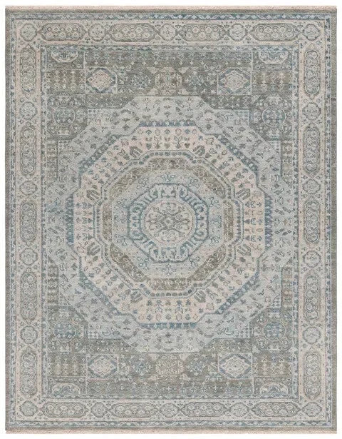 Samarkand Wool Rug in Light Blue and Ivory - The Mayfair Hall