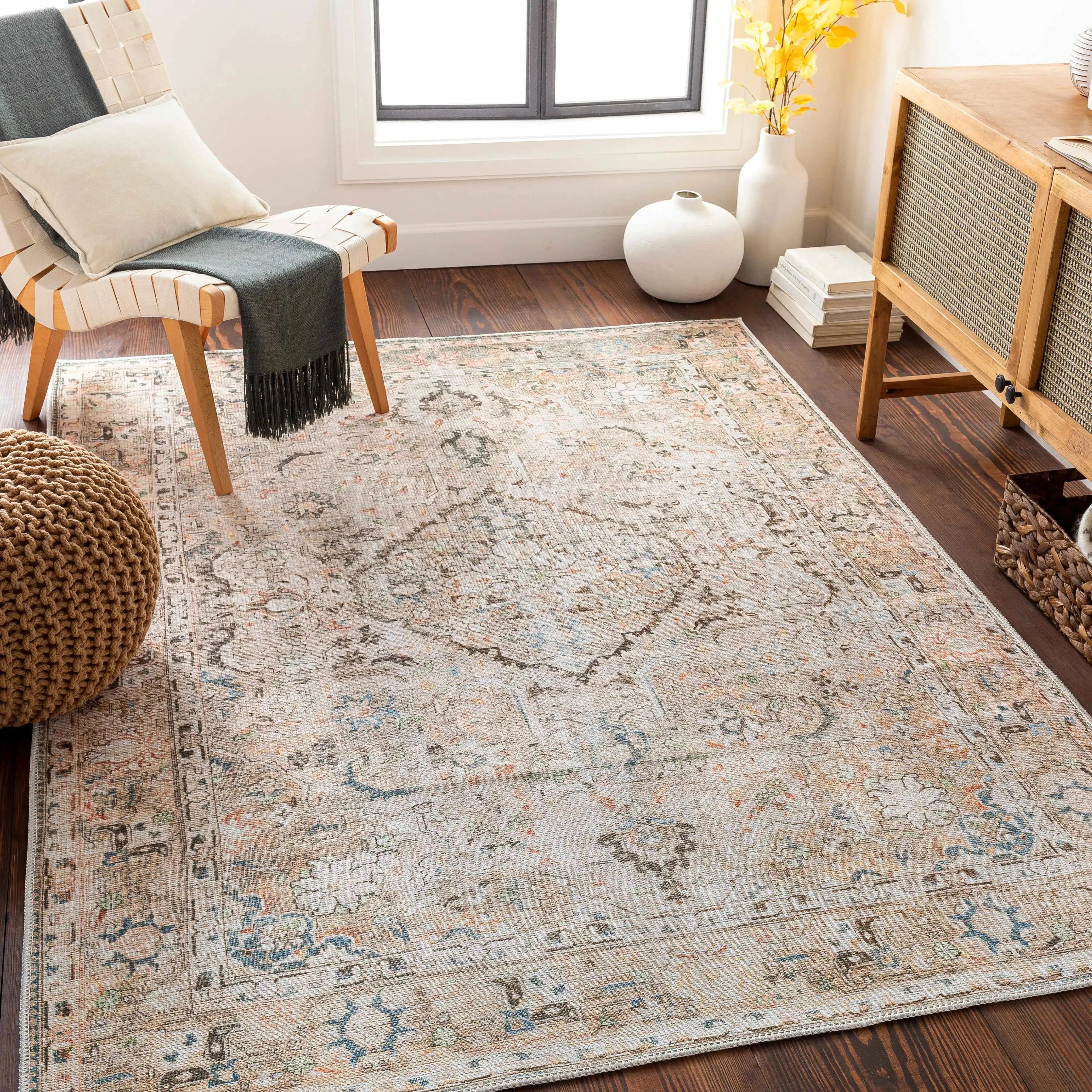 Brown Standon Vintage Washable Area Rug - The Mayfair Hall