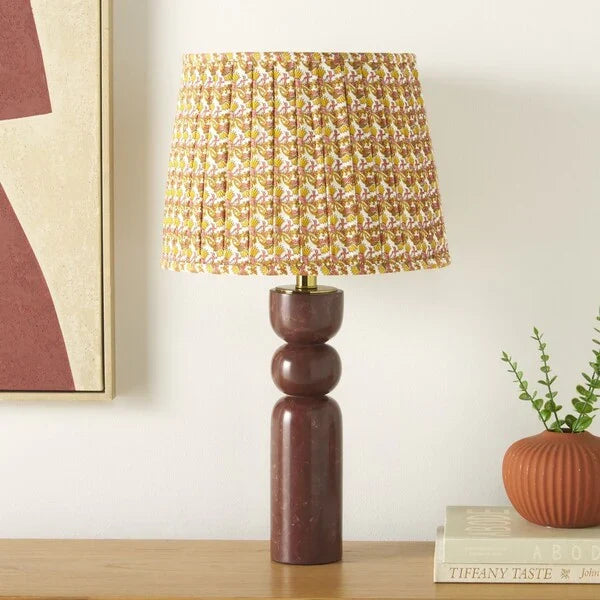 Suraya Table Lamp in Maroon with Red and White Pleated Shade