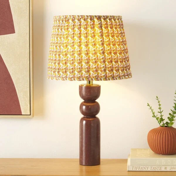 Suraya Table Lamp in Maroon with Red and White Pleated Shade