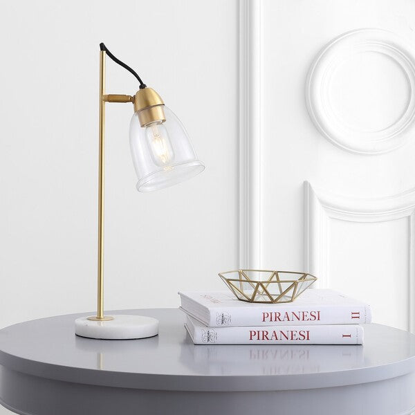 Gibson Table Lamp in Brass Gold and Marble with Glass Shade