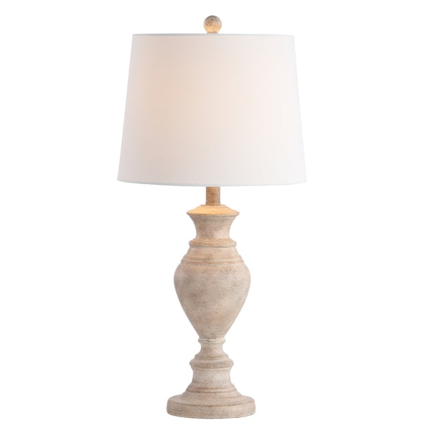 Kyler Resin Table Lamp in Brown Wood with Off White Cotton Shade