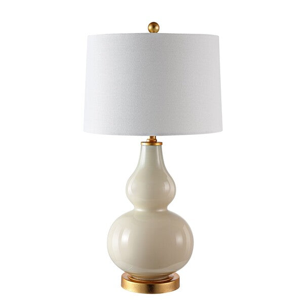Karlen Glass Table Lamp in Cream and Gold with White Cotton Shade (Set of 2)